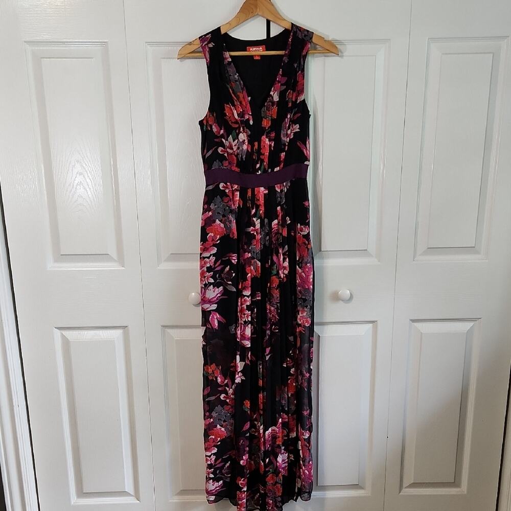 Kirna Zabete At Target Black‎ Floral Maxi Dress Size 6 Side Slit Sheer Bottom